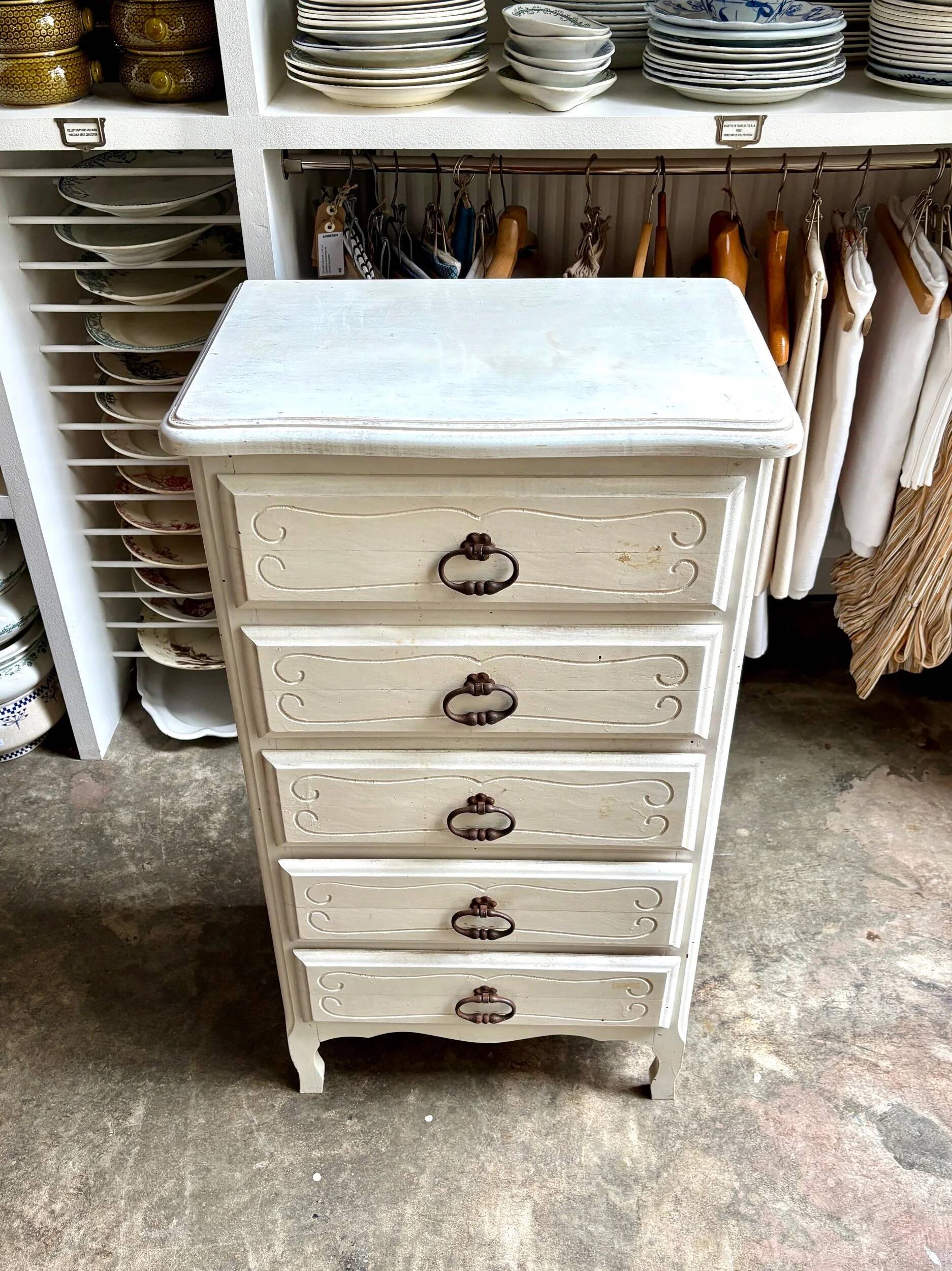 Chiffonnier 5 tiroirs en bois blanc