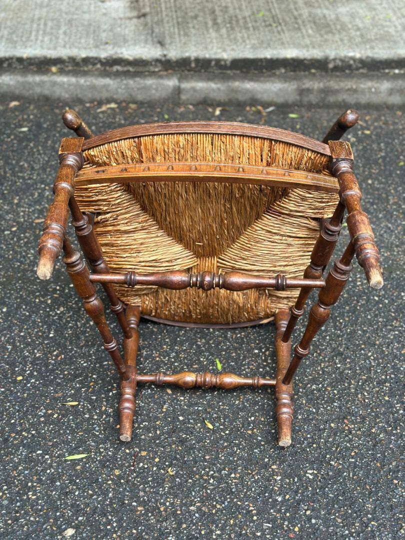19th-century solid wood straw chair