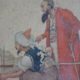 Orientalist watercolor print framed and under glass