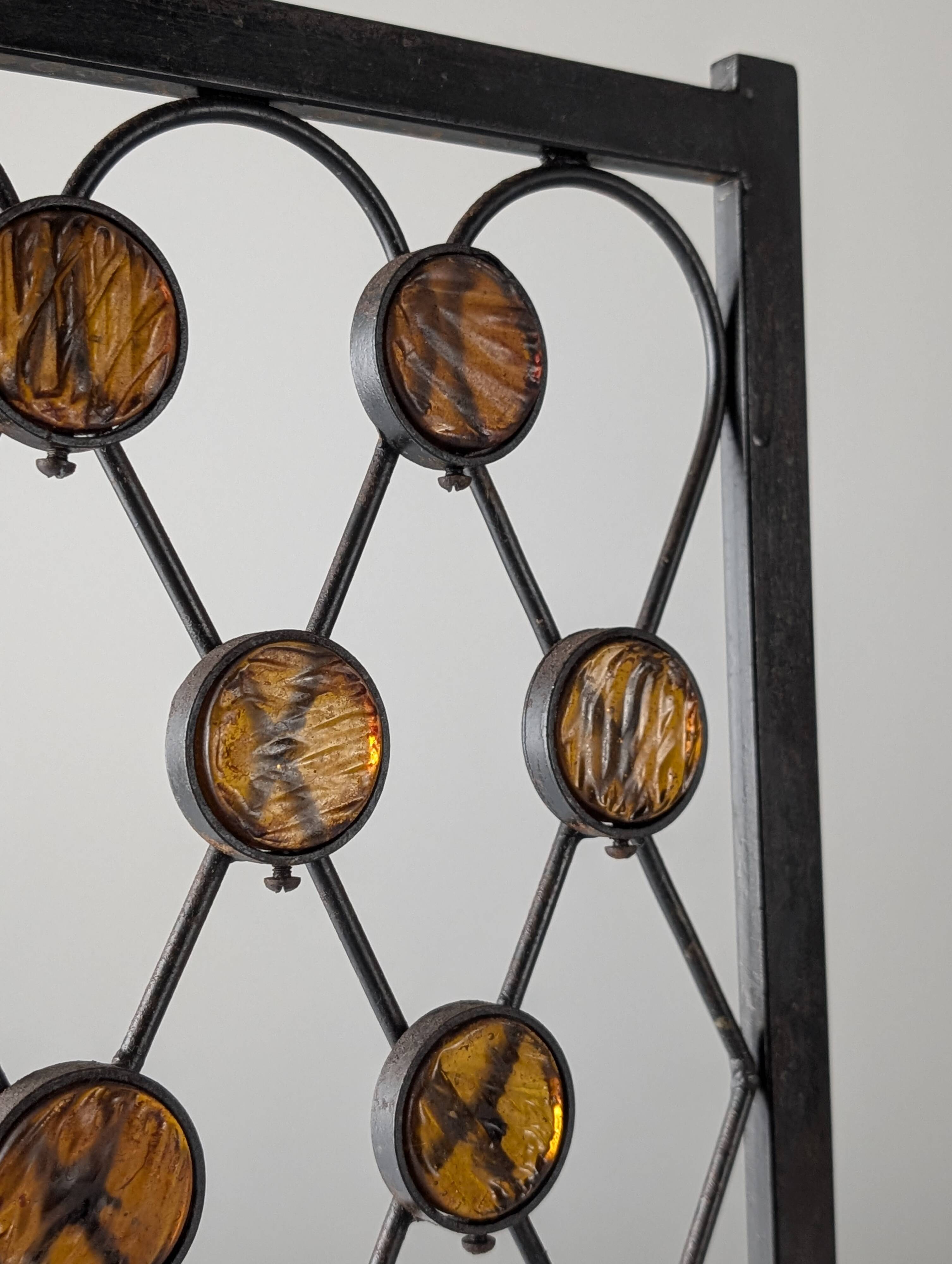 Wrought Iron Fire Screen with Orange Acrylic, Mid-Century, 1960s