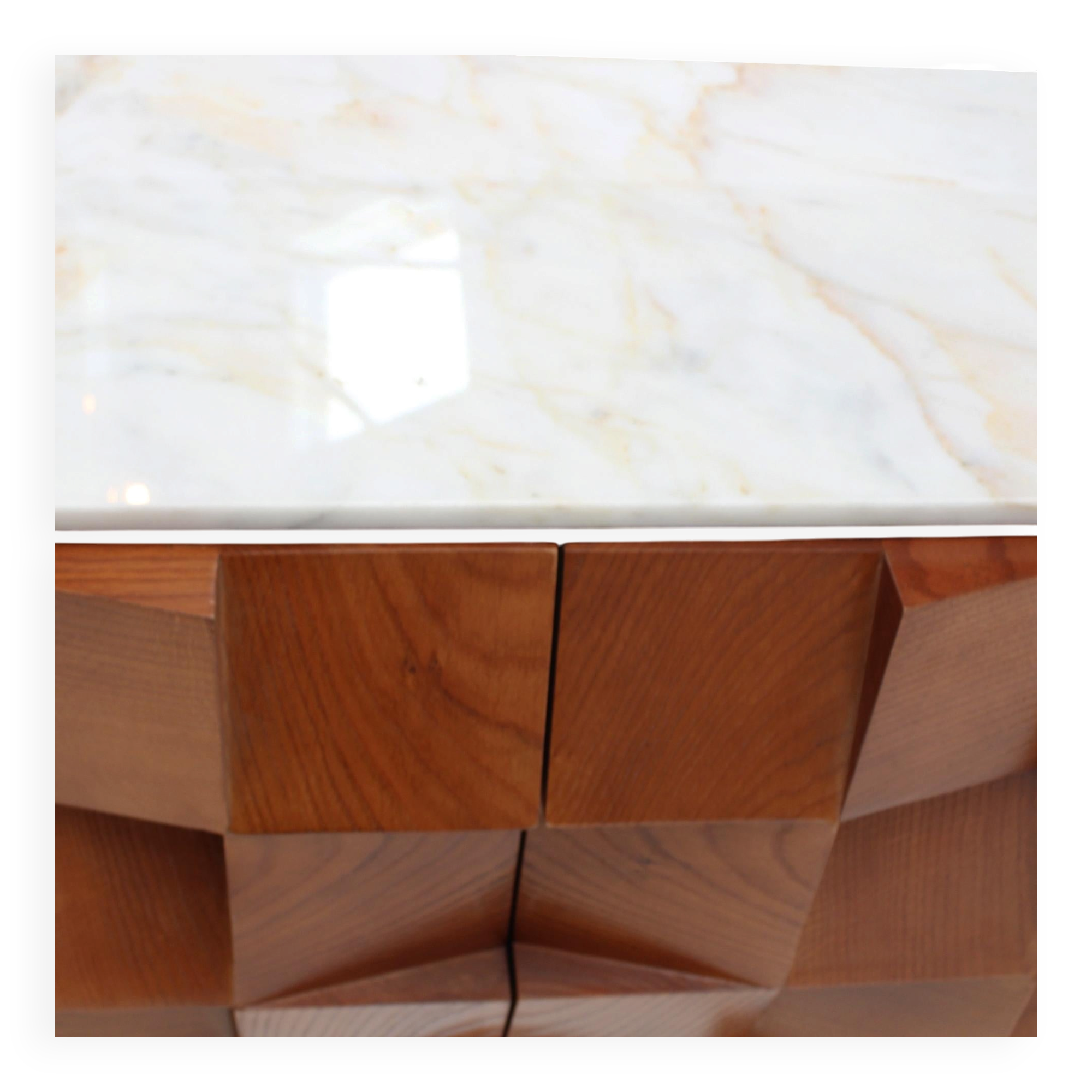 Brutalist Style Sideboard In Solid Wood and Siena Marble