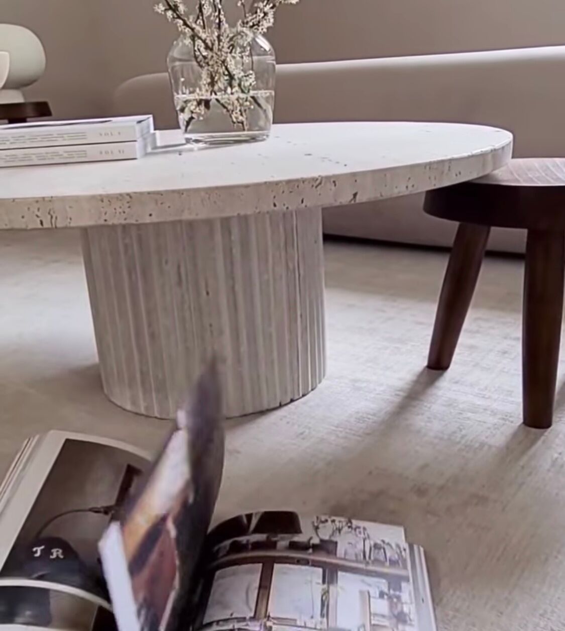 Omega circular coffee table natural travertine - 80cm D