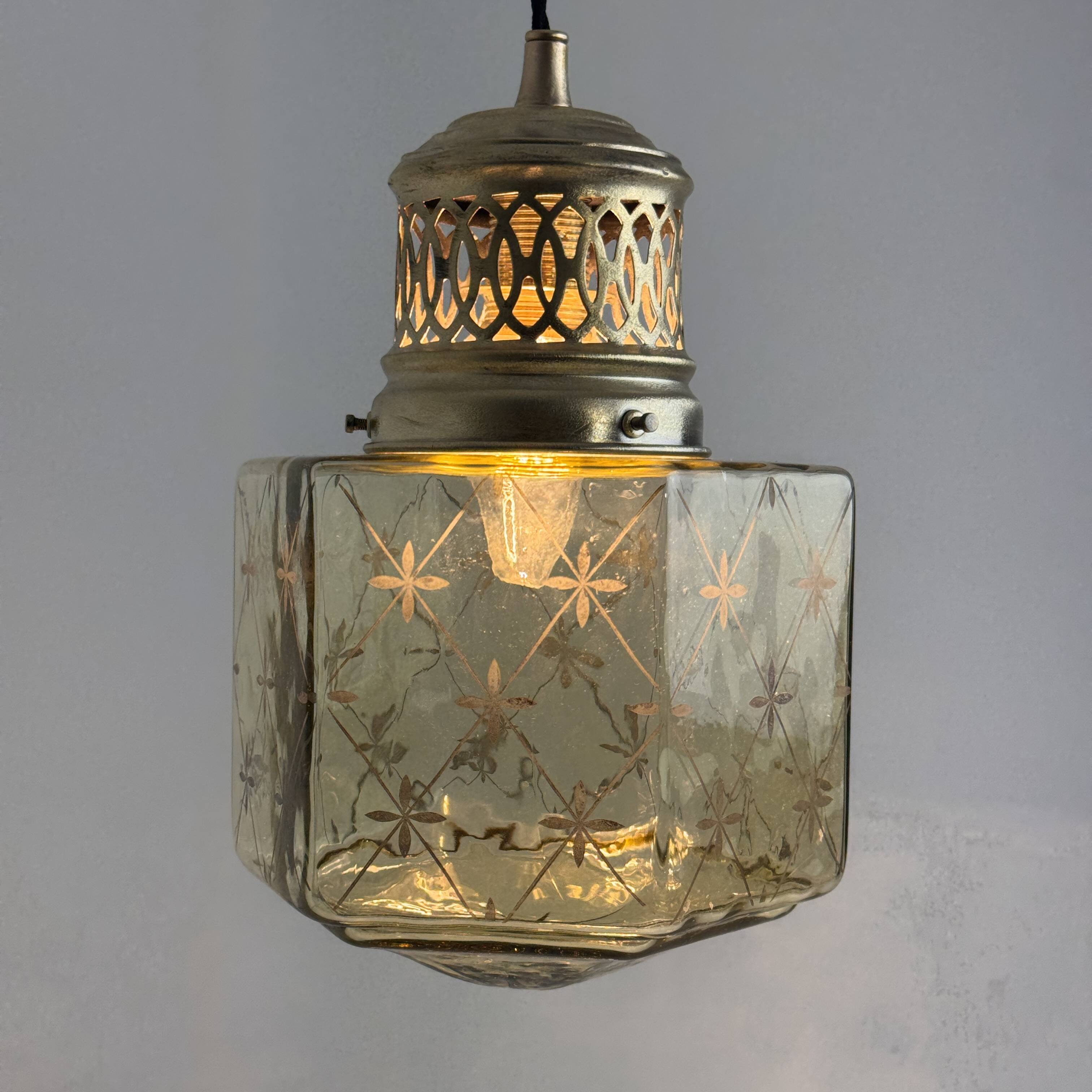 Antique art deco suspension in stained glass