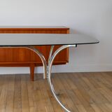 Coffee table in smoked glass and chrome legs, Design, 1970