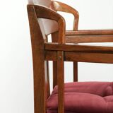 Set of two Art Nouveau design dining chairs with  red fabric upholstery