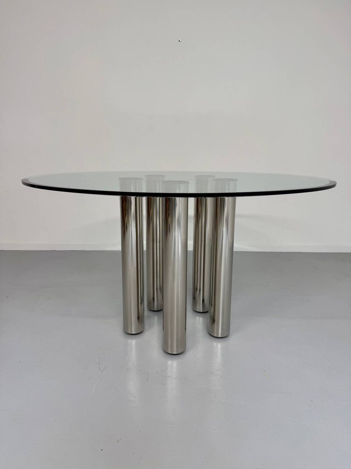 Table repas ronde verre et métal design italien des années 80 vintage