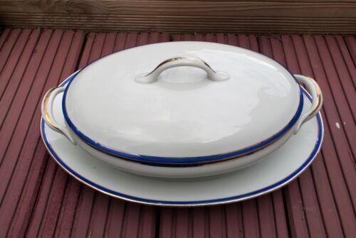 Vegetable and its dish Limoges porcelain blue and gold fillet