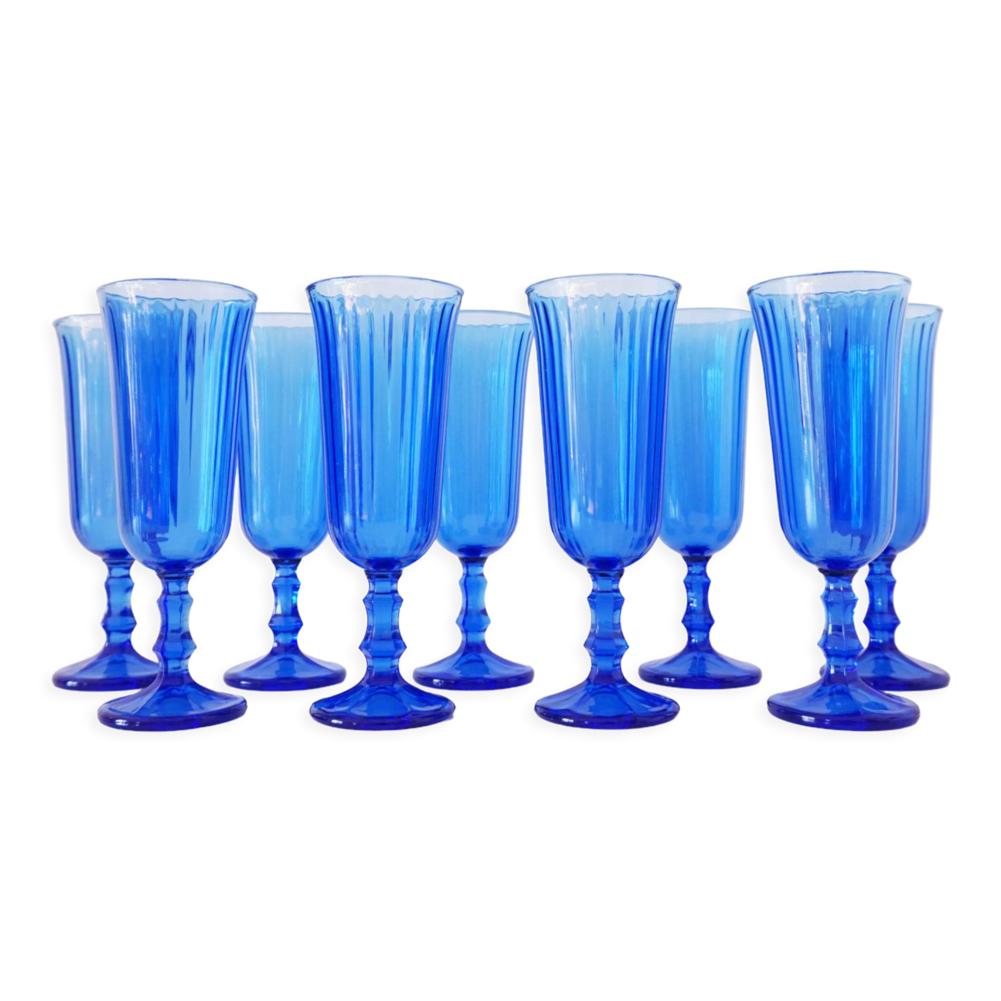 Set of 9 blue champagne flutes