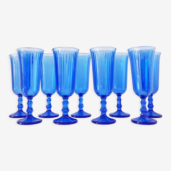 Set of 9 blue champagne flutes