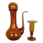 Vase & carafe Biot verre soufflé bullé signé vintage 1960/70 B922