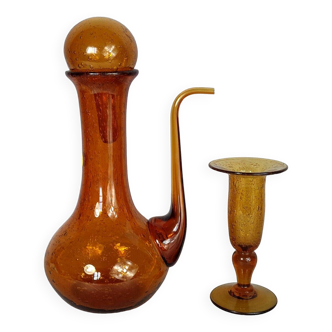 Biot vase & carafe bubble blown glass signed vintage 1960/70 B922