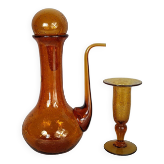 Vase & carafe Biot verre soufflé bullé signé vintage 1960/70 B922