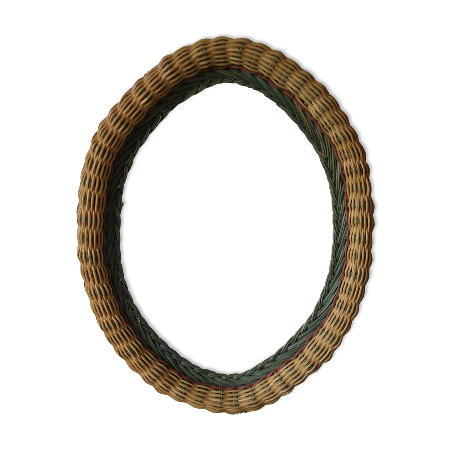 Old oval frame in rattan and wood photo door mirror frame