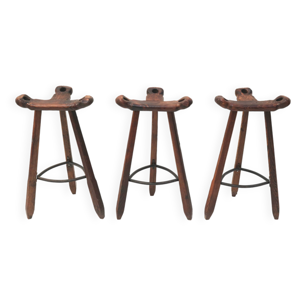 3x Tabouret brutaliste espagnol vintage « Marbella » par Confonorm, années 70
