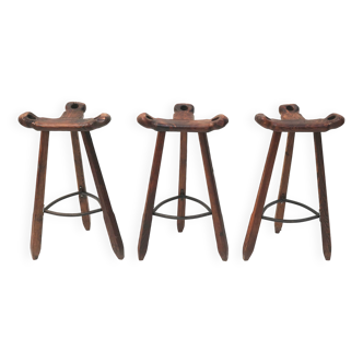 3x Vintage Spanish brutalist ‘Marbella’ stool by Confonorm, 70s