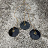 Trio de suspensions tôle émaillée noire et blanche vintage style indus
