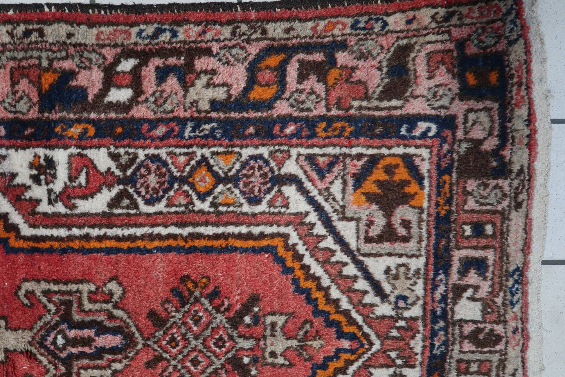 Handmade vintage Persian Hamadan rug 93cm x 196cm 1970s
