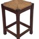 Vintage rattan stool with oak, 60s wabi sabi design, minimalist