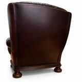 Vintage English Leather Wingback Armchair – 1980s