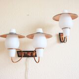 2 wall lamps from the 60s, modernist, copper and opaline