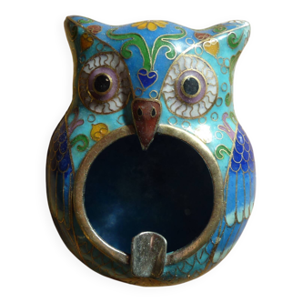 Bronze Owl Ashtray + Cloisonné Enamel