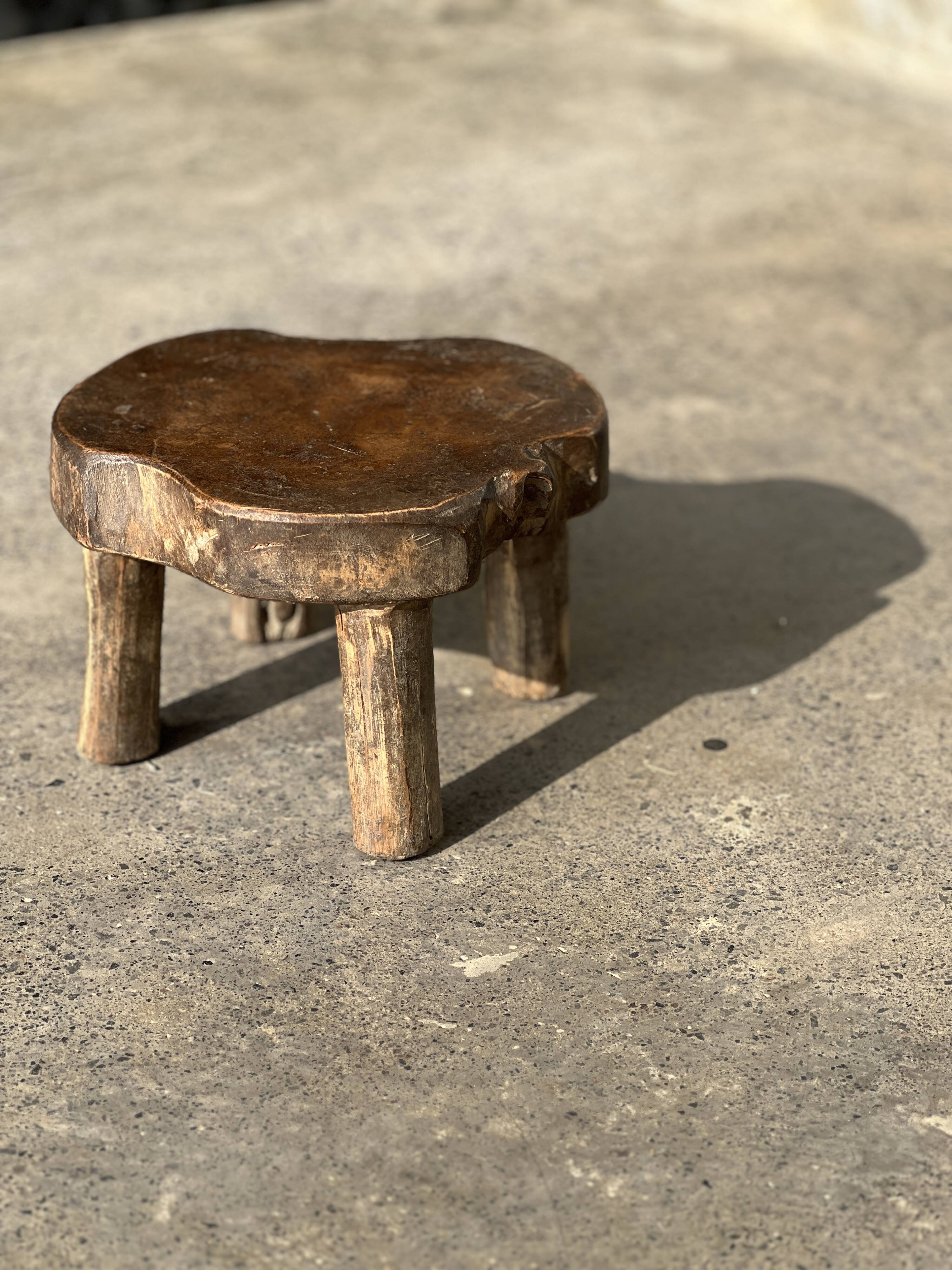 Mini low stool in upcycled old Asian teak H15 D24