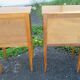 Pair of walnut bedside tables in Louis XVI style with brass inlay.