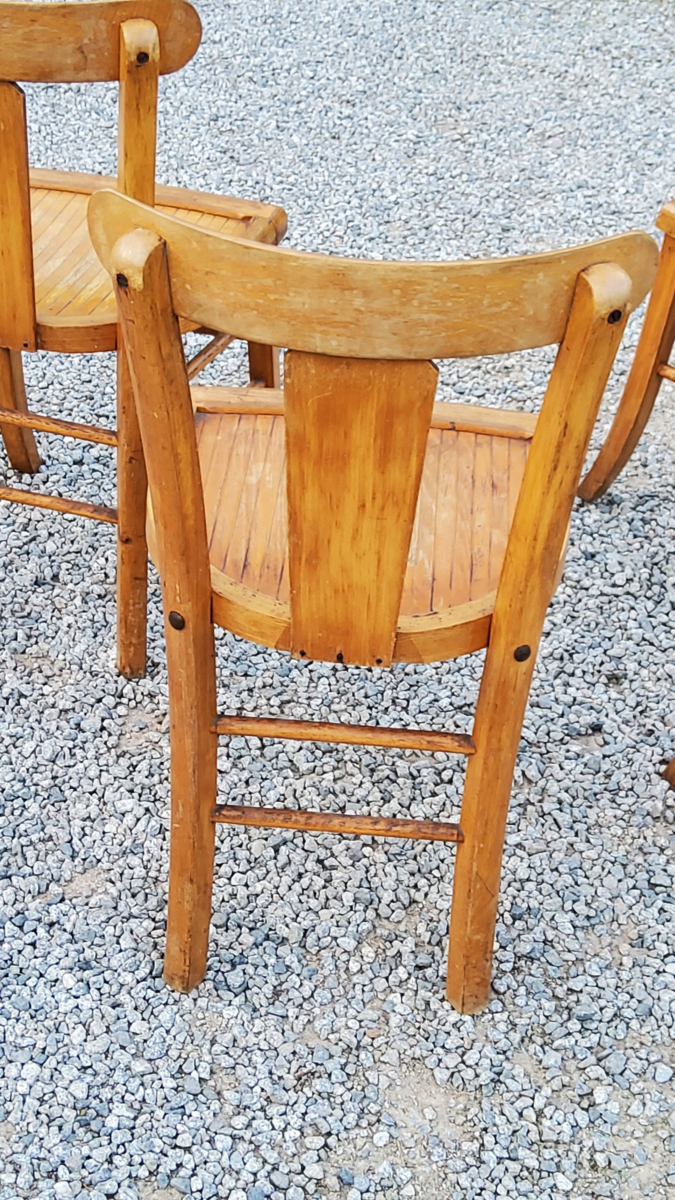 Set of 4 bistro chairs in beech and blond oak from the 50s