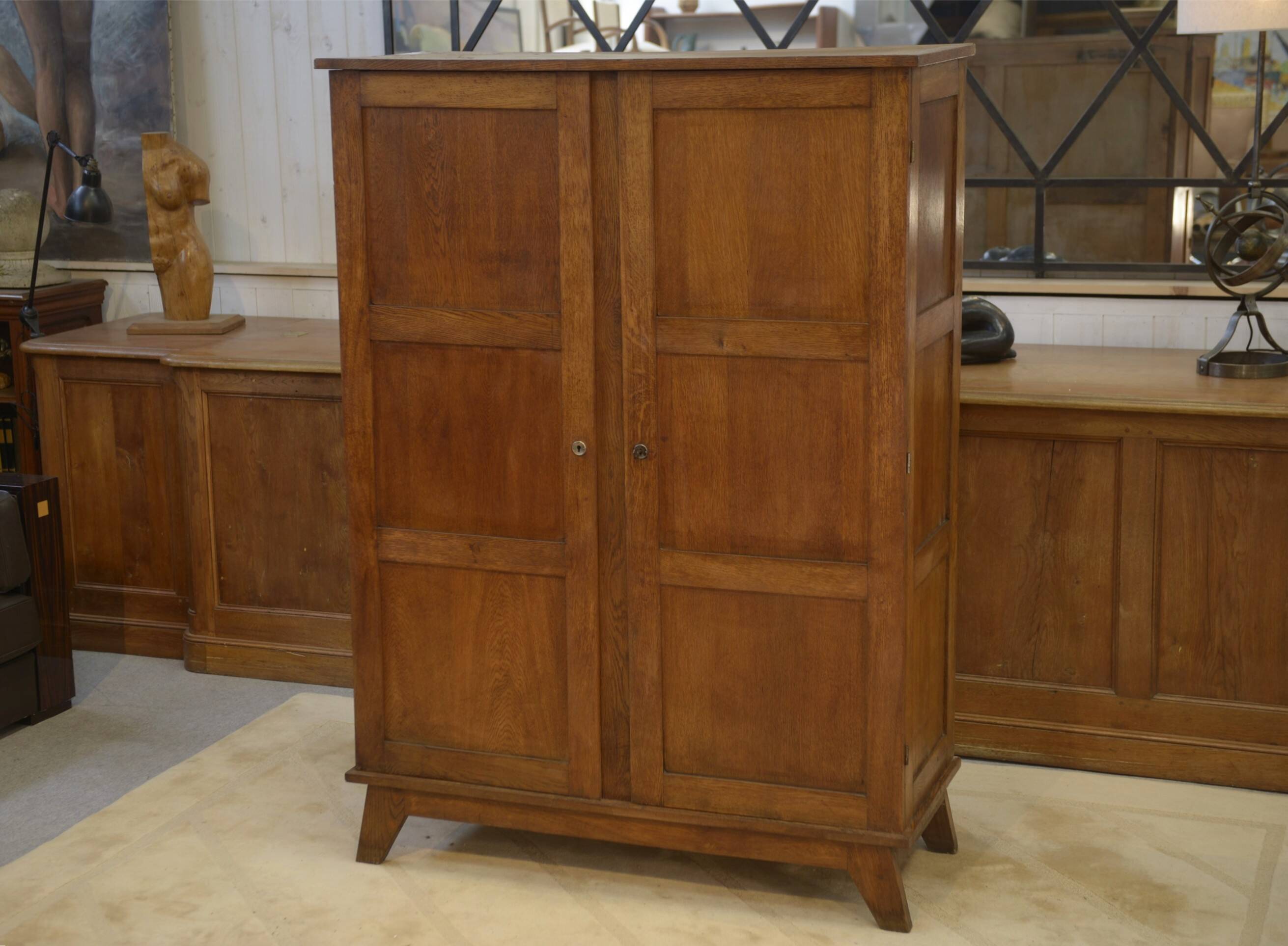 Oak armoire reconstruction by René Gabriel 1950s