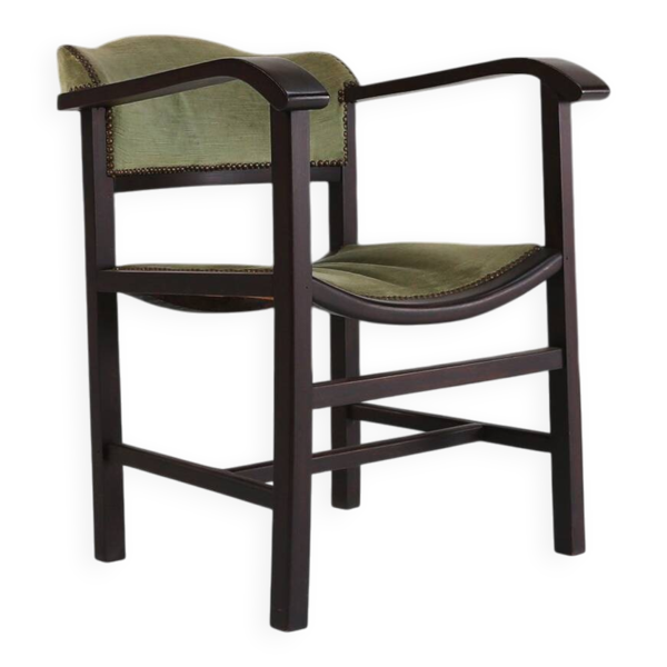 Fauteuil Art Déco en bois laqué noir et velours vert, Belgique années 1930