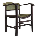 Art Deco Armchair in Black Lacquered Wood and Green Velvet, Belgium 1930s