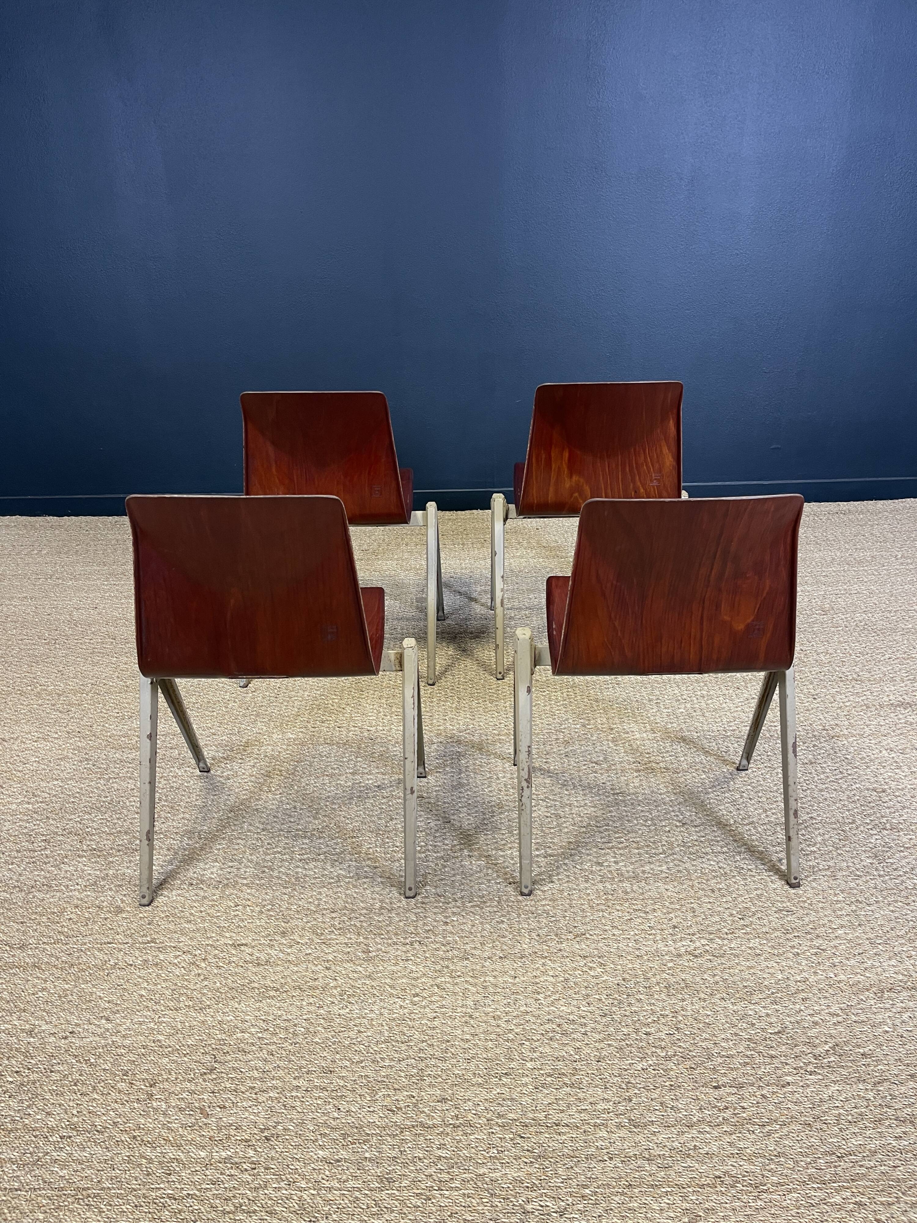 Set of 4 Galvanitas S22 chairs mahogany steel greige Netherlands 70s