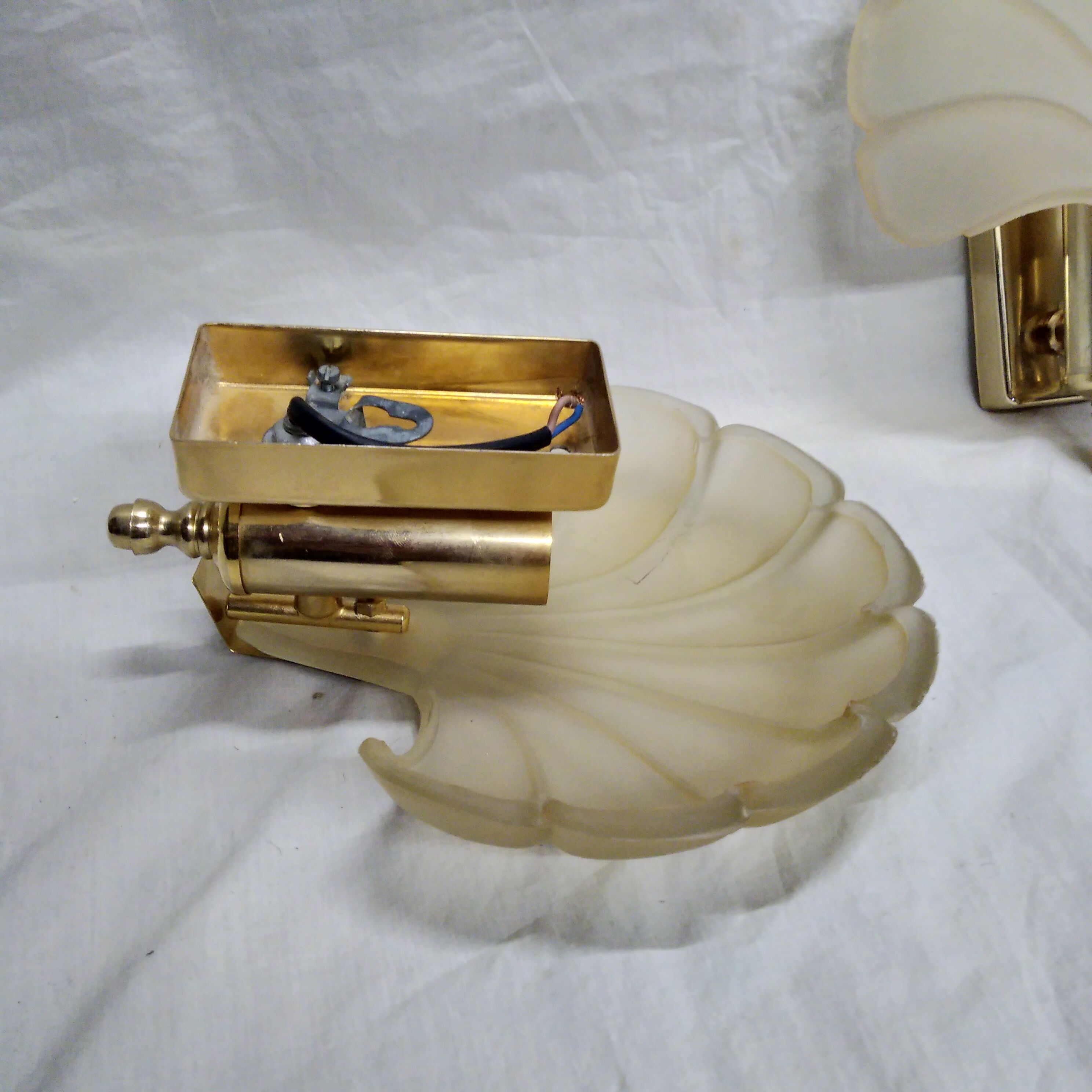 Pair of vintage pressed glass shell wall light