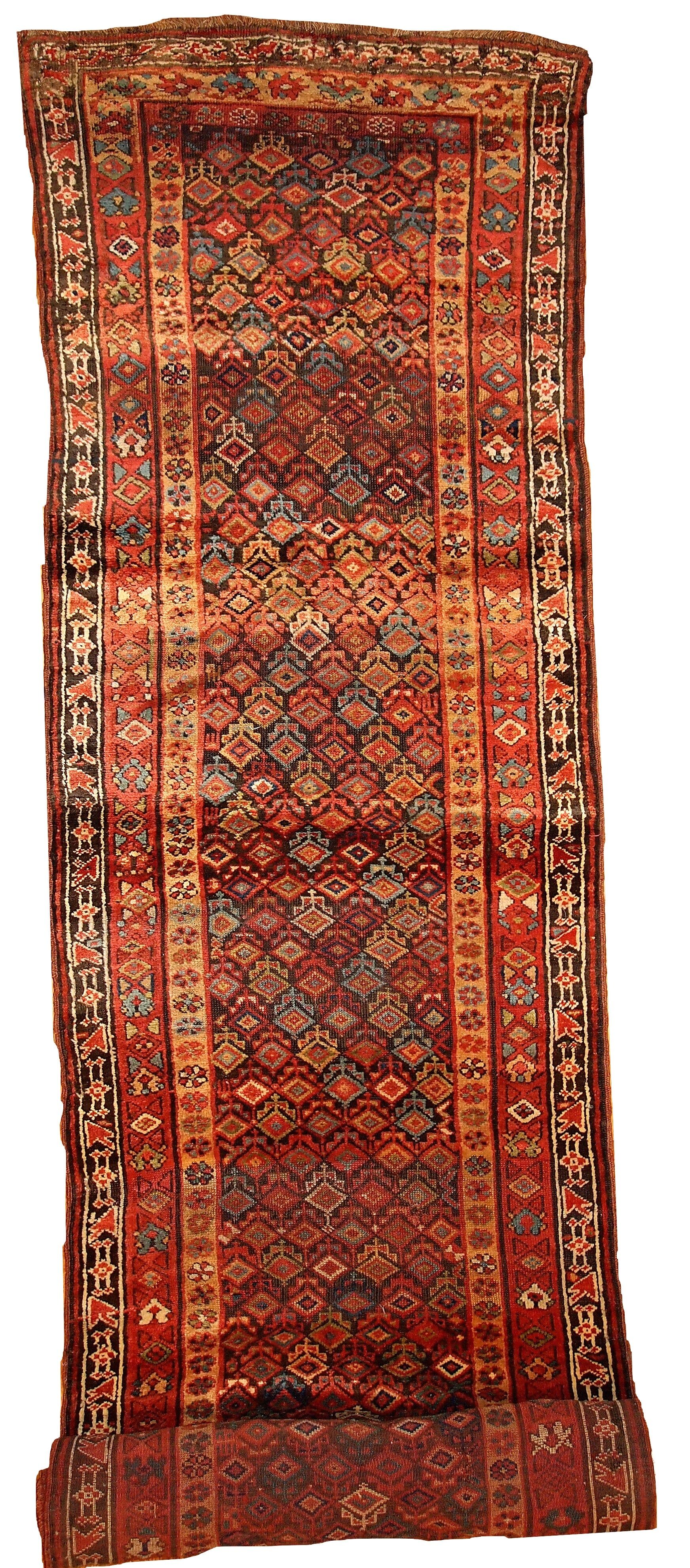 Handmade antique Persian Kurdish runner 3.6' x 17.8' (109cm x 542cm) 1880s - 1B445