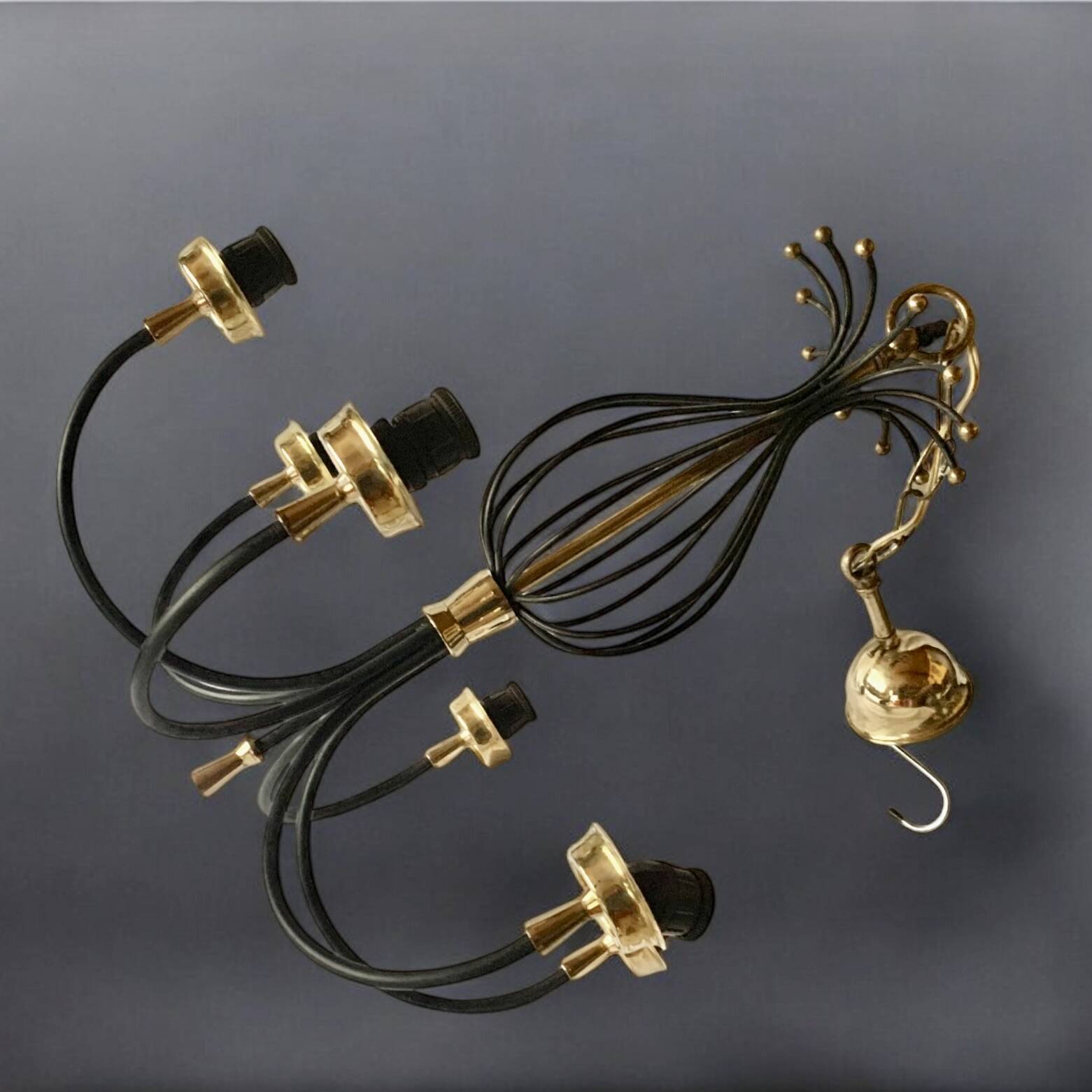 Vintage chandelier in black metal and brass - 6 branches