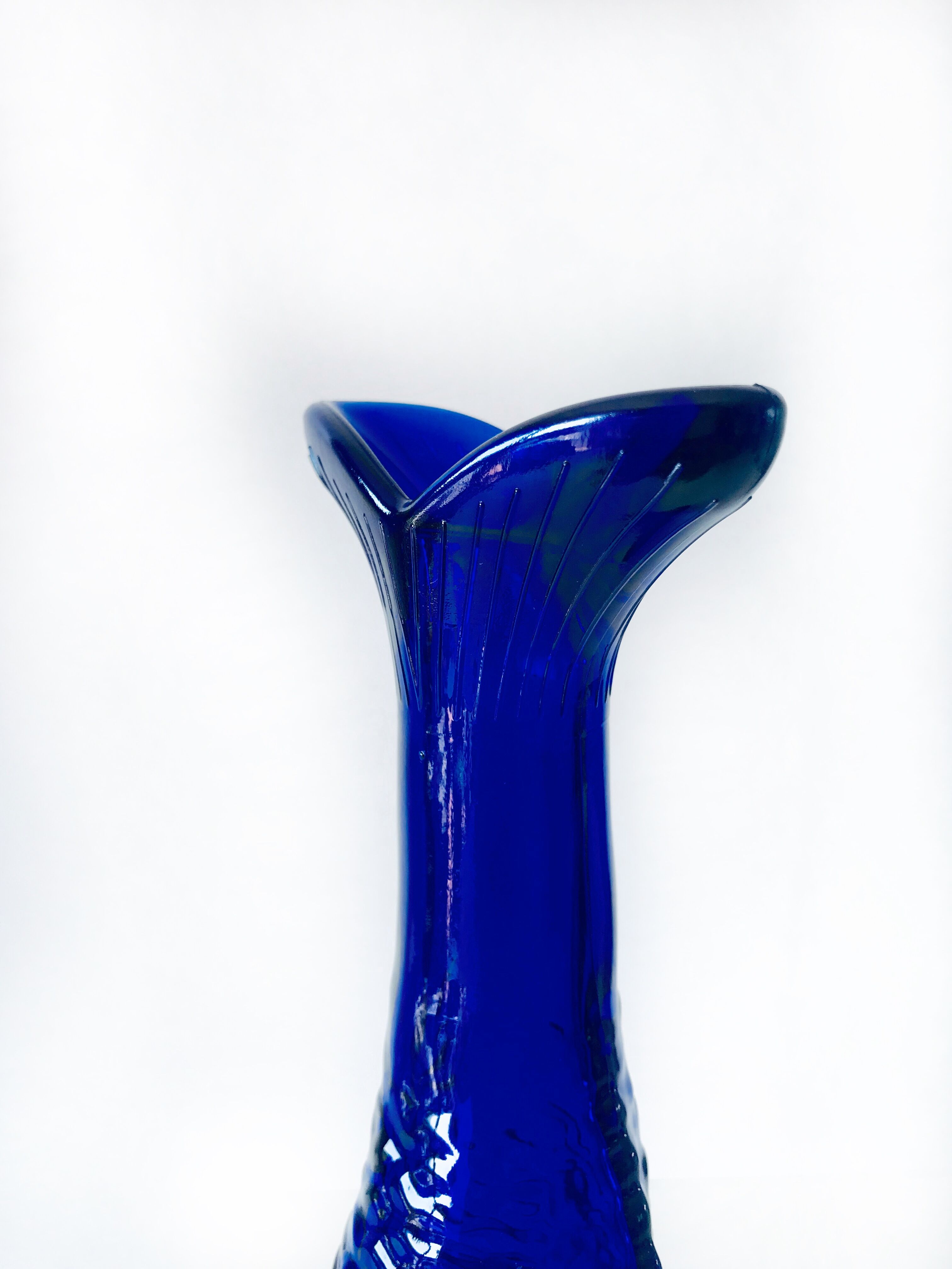 Blue glass fish vase