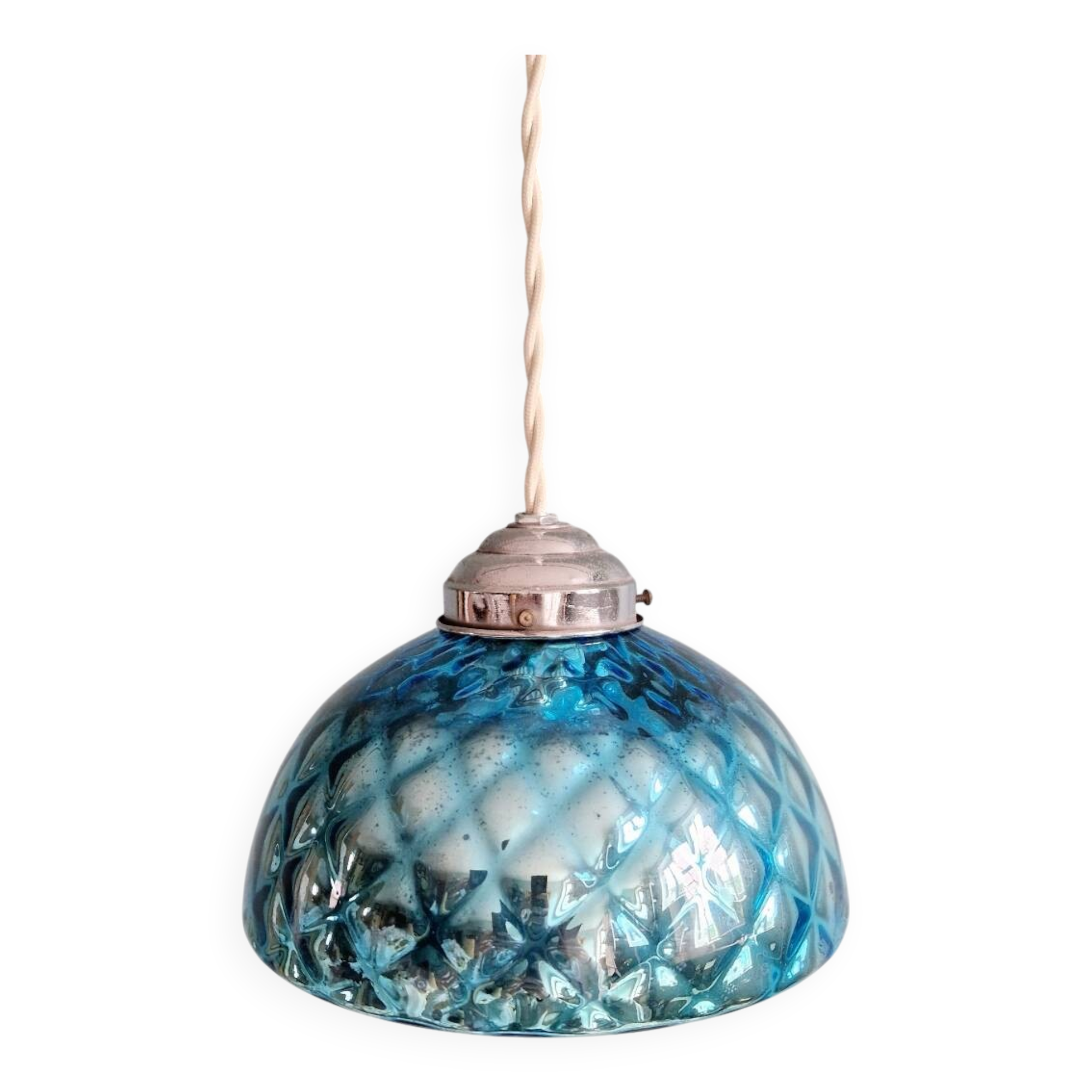 Blue glass églomisé pendant light, 1920s