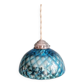 Blue glass églomisé pendant light, 1920s