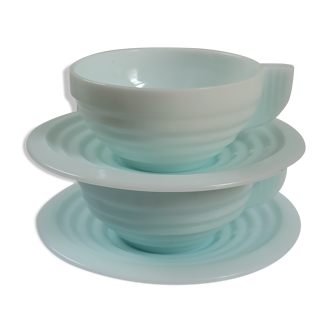 Tasses opaline bleue art déco