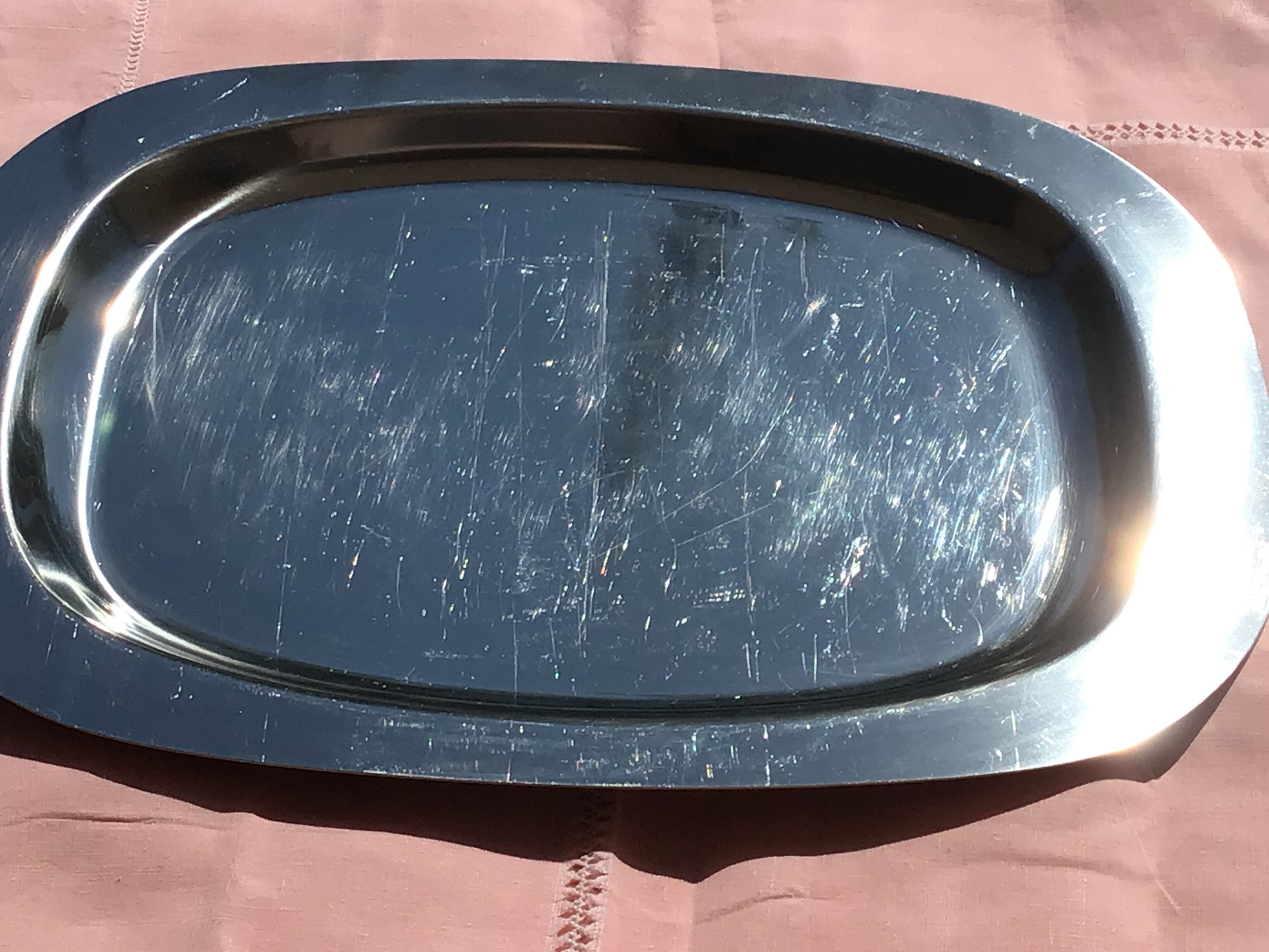 Scandinavian stainless steel tray rectangle rounded edges