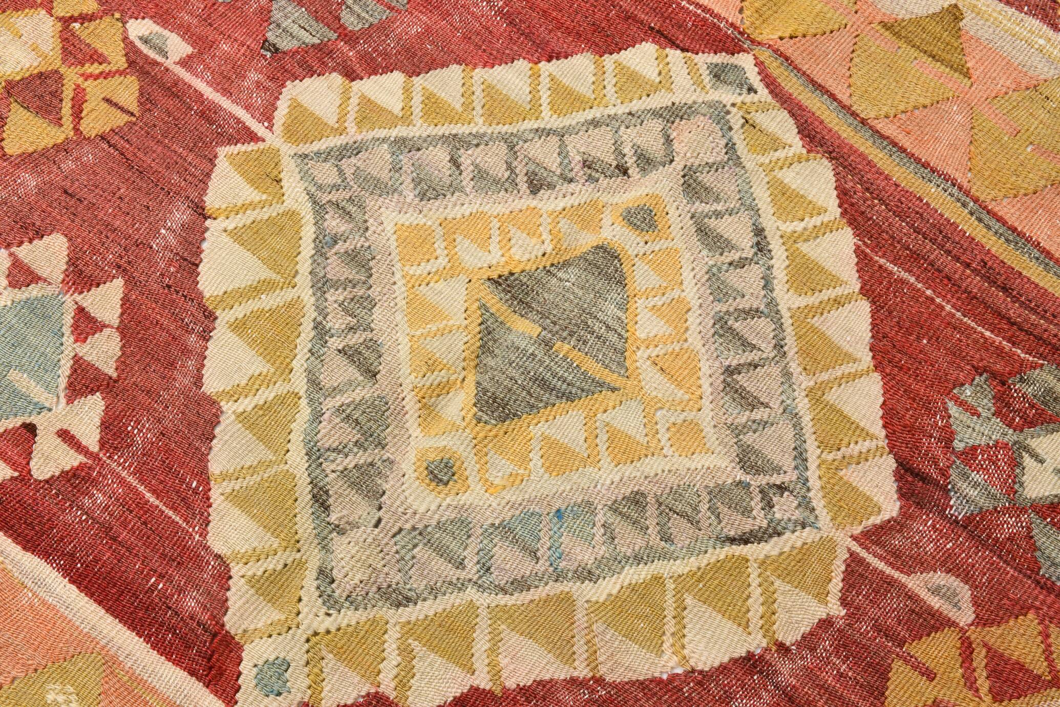 4x7 Red Green Turkish Vintage Kilim Rug 135x210Cm SK 2239