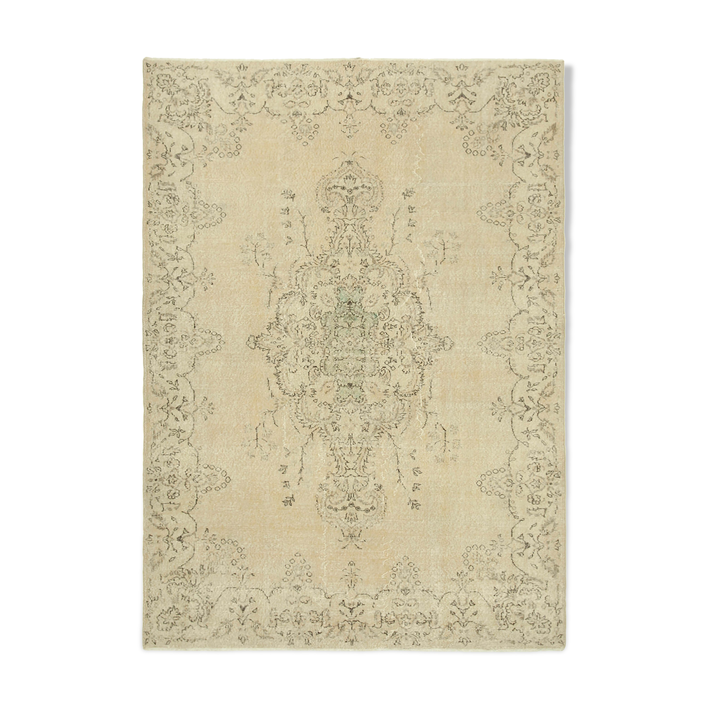 Handwoven unique anatolian beige carpet 212 cm x 300 cm