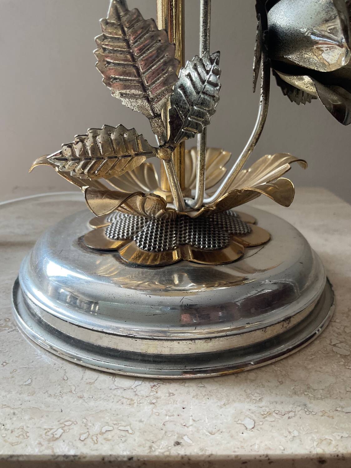 Vintage Franco Italy lamp with silver and gold metal flowers