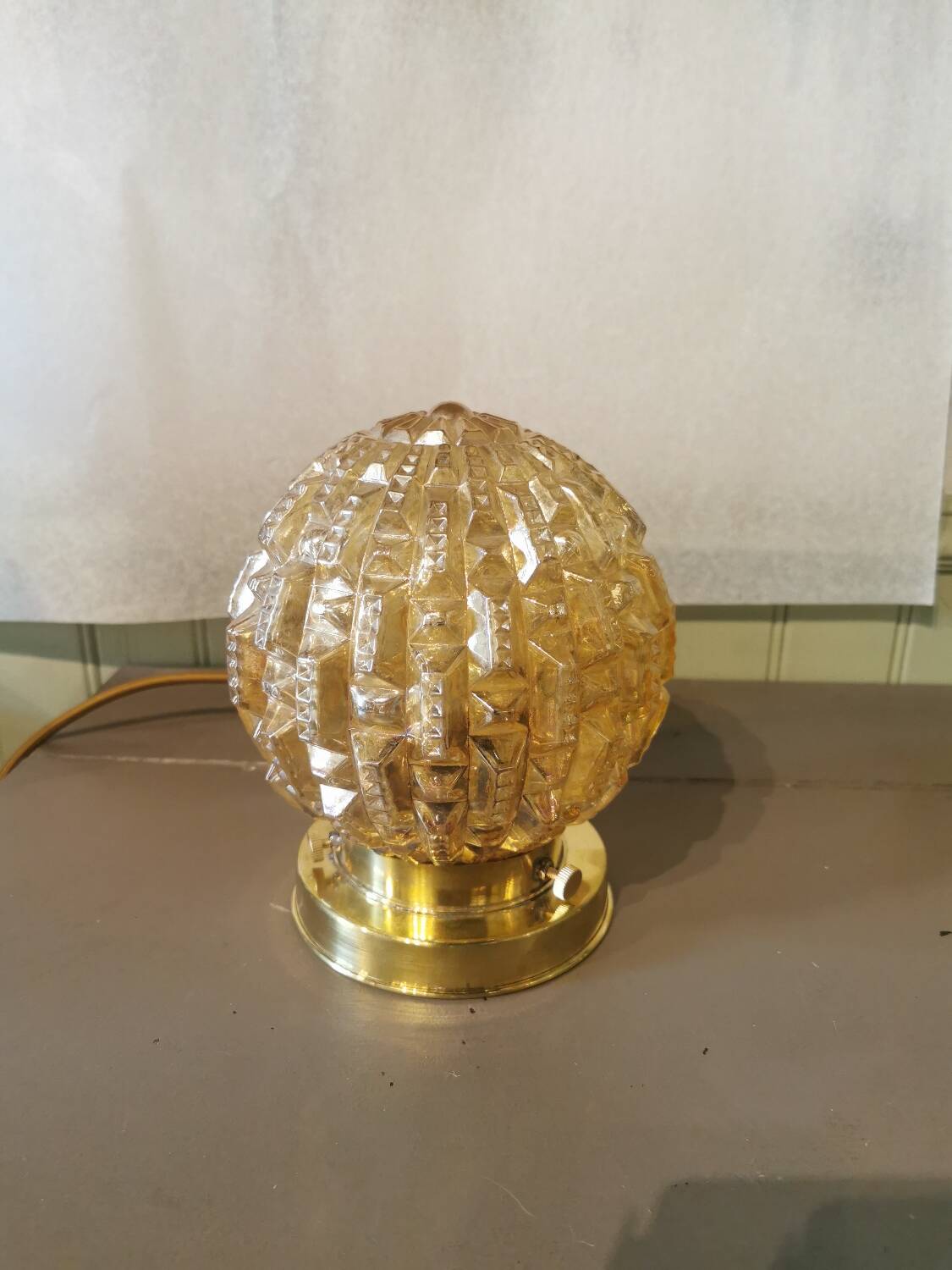 Art Deco glass and brass ball lamp