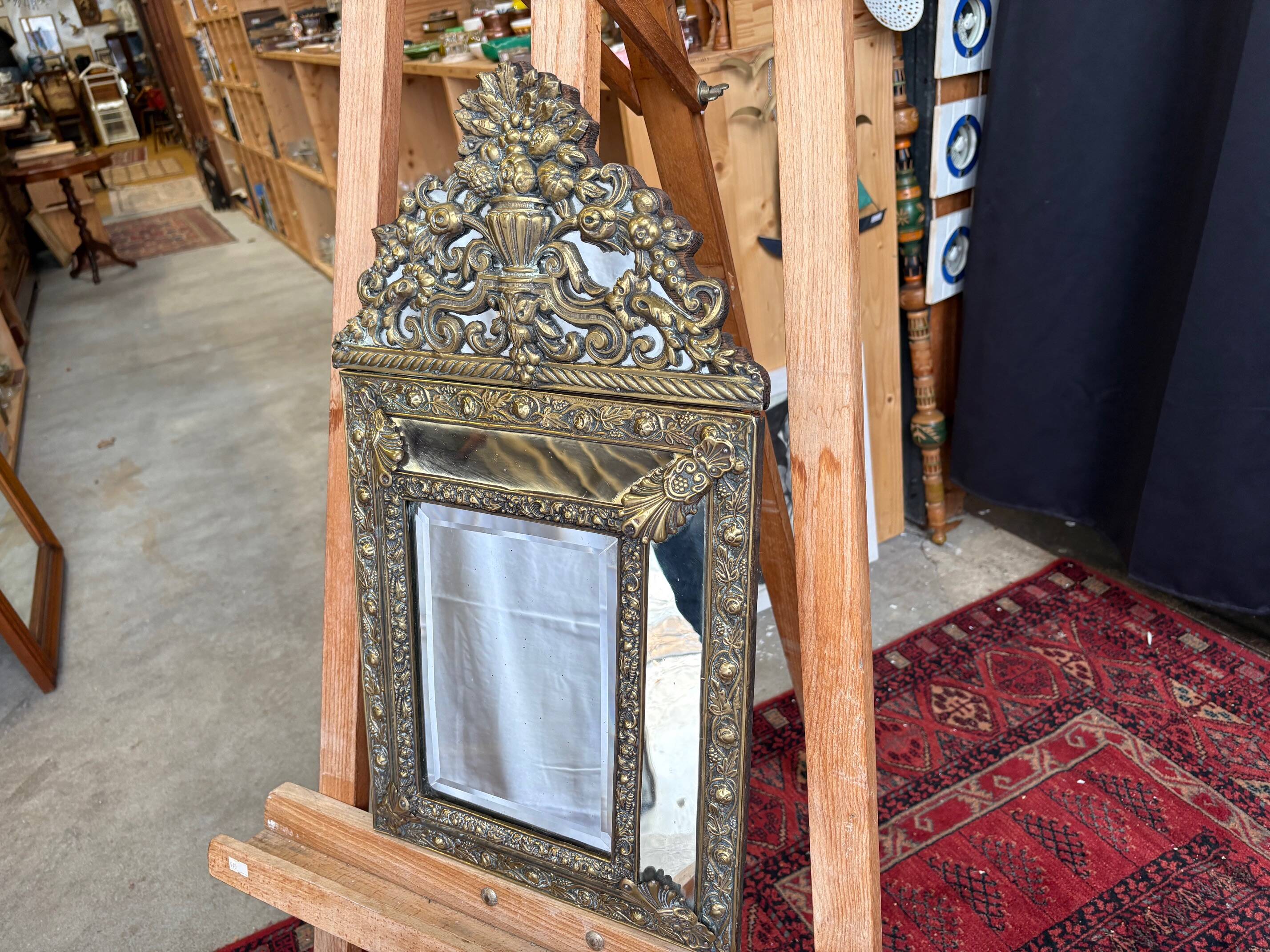 Napoleon III style mirror with gilt brass side panels