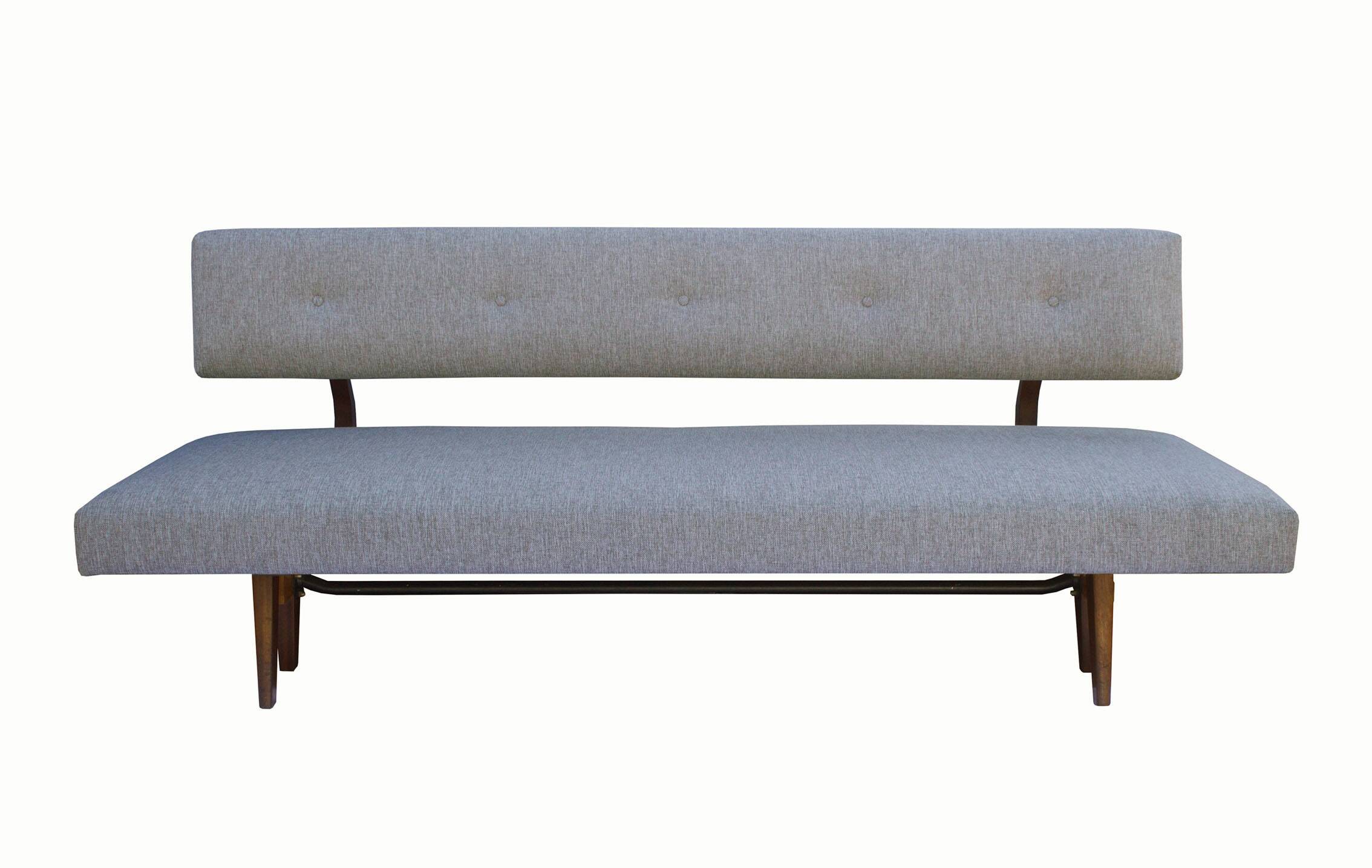 1950s daybed in grey, new polstery and fabric