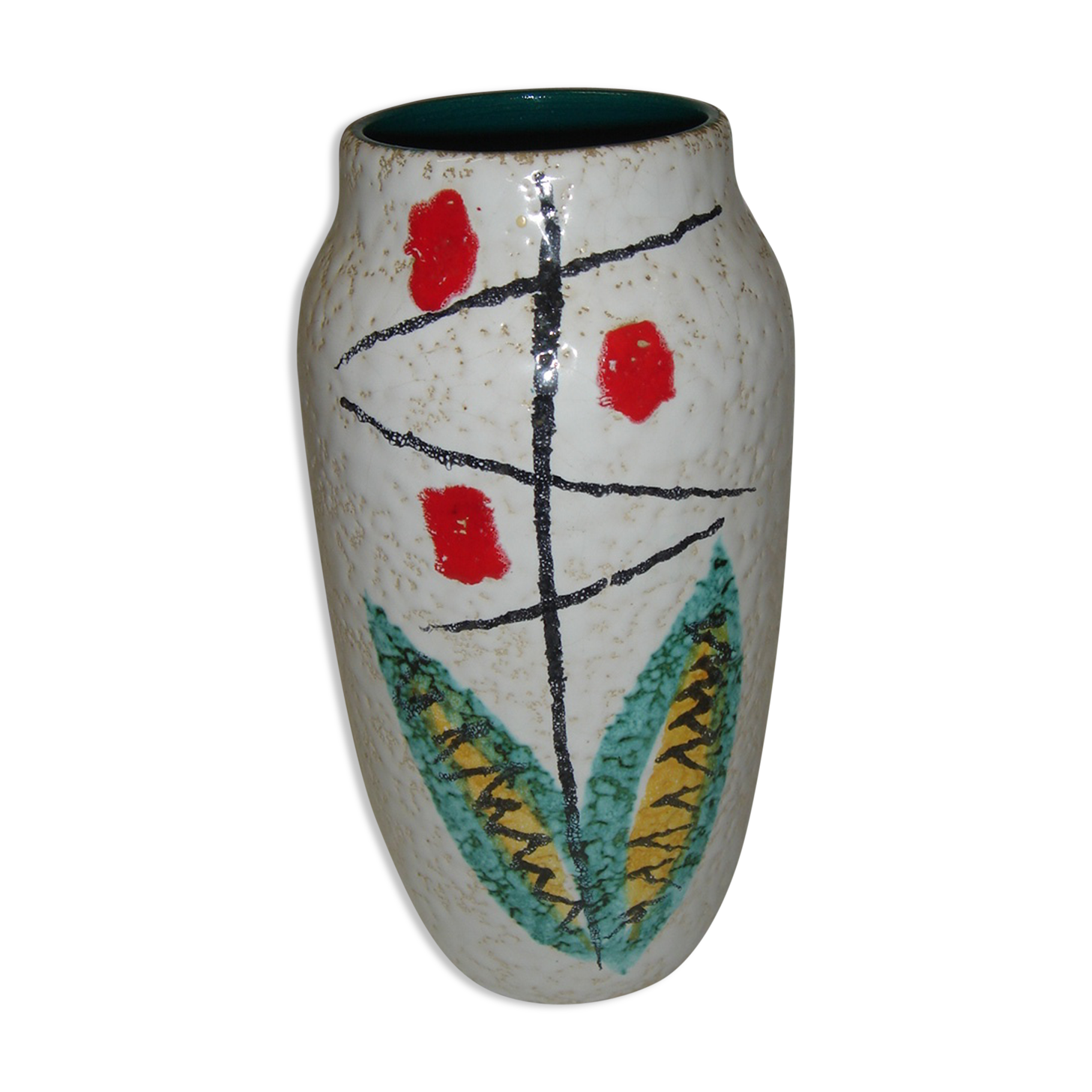 Vase en céramique émaillée de 1950 décor moderniste