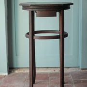 Wooden drawer table or 19th-century work table with a curved wooden stretcher, in the style of Thonet, circa 1900-1920.