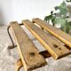 Low stool, wooden and metal plant holder