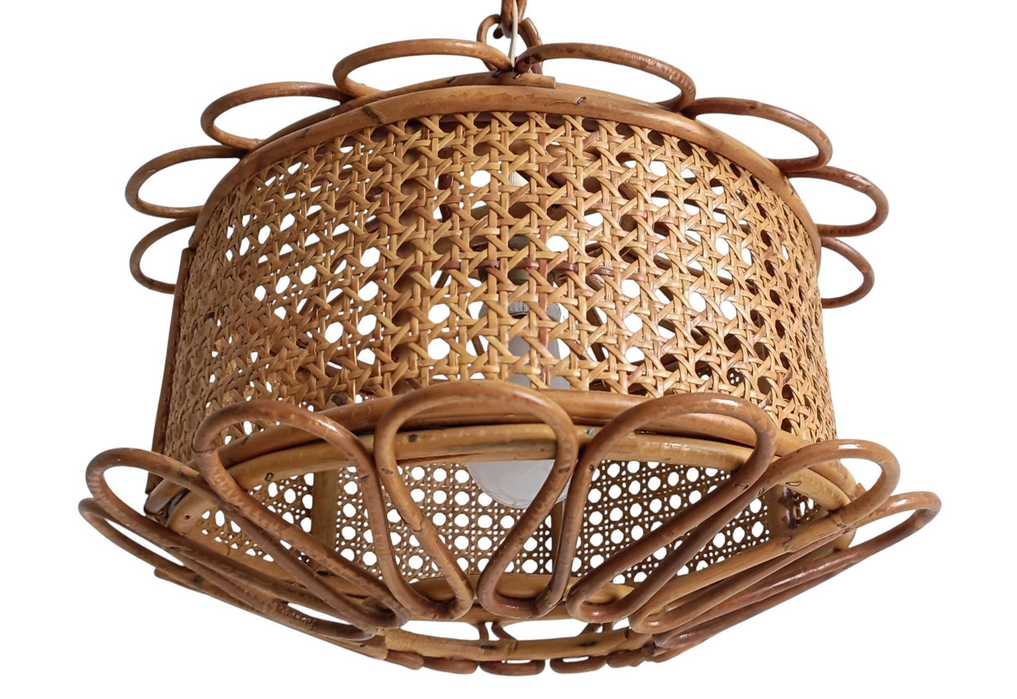 Handcrafted Bamboo and Rattan Pendant Lamp, Spanish Modernist, 1960s
